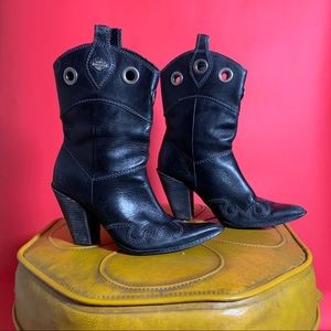 Vintage Harley Davidson Black Leather Heeled Boots